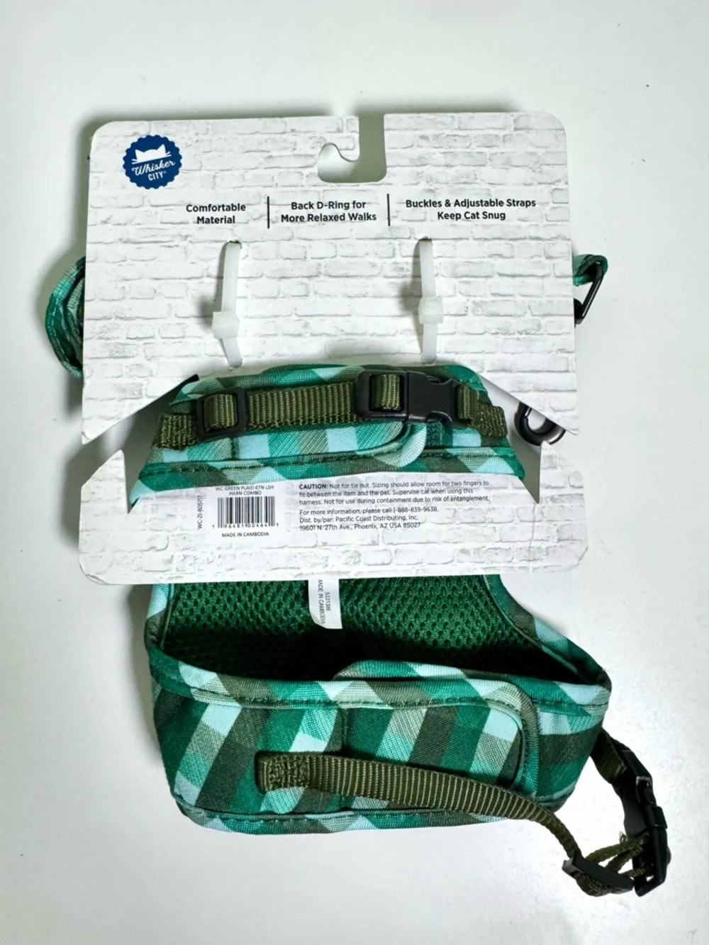 Cat Harness & Leash Set - Green Plaid Kitten Vest